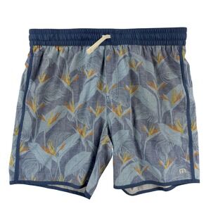 Travis Mathew Swim Shorts Mens Large Blue Tropical Floral Trunks Mesh Beach
